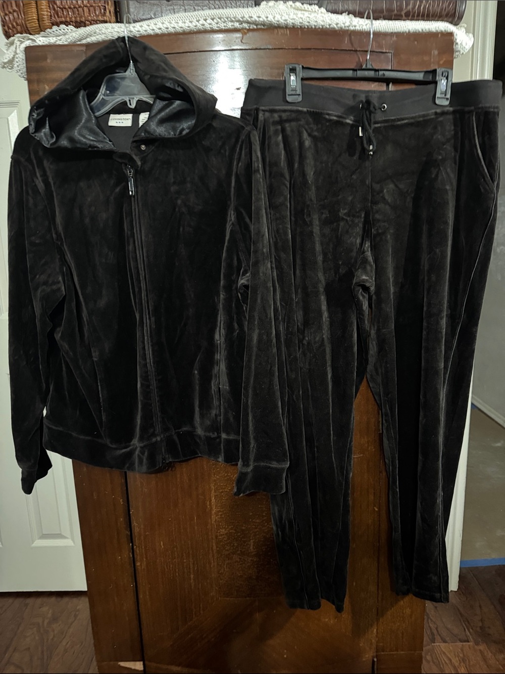 Vintage Covington Black Velour Hooded Tracksuit